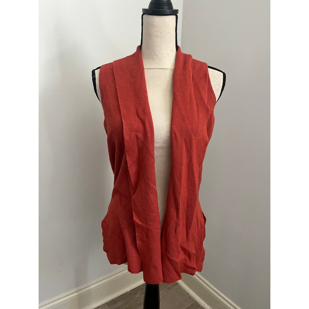 F21 Ribbed Cardigan Vest size Small Rust Orange Sleeveless Open Front Boho Chic